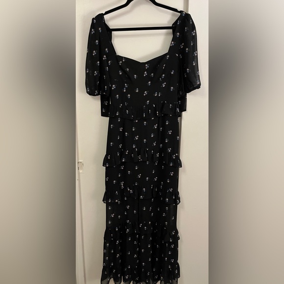 WAYF Cici Bustier Tiered Maxi Dress in Black Ditsy, Size Small - Picture 5 of 10